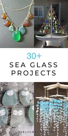 sea glass projects with text overlay that reads 30 + sea glass projects