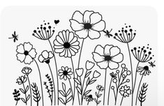 a black and white drawing of flowers