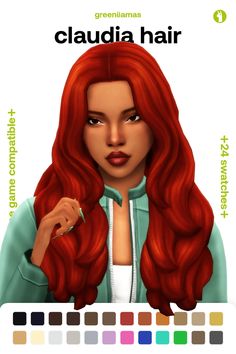 a woman with long red hair is shown in the color chart for her face and body