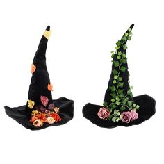 Adults Pointed Cap Masquerade Flower Leaf Velvet Witch Hat Role Play Headwear     #1 Set Include: 1Pc Hat Condition: Brand New Material: 80% Velvet, 20% Plastic Features: Adult witch hat complete with wide brim and high pointed crown, and is decorated with artificial flowers and leaves. The hat has adjustable wire inside that you can bend it into the shape you want. One size that fits most head sizes. Crafted from high-quality velvet, this black witch hat is both lightweight and soft, ensuring comfortable wearing. The pointed design and classic black color give it a mysterious and witch-like appearance, making it ideal for any Halloween event. Suitable for Halloween, carnival, masquerade, themed party, dress-up, cosplay event, role play, photo shoot, etc. Size: Height: 58cm/22.8 inch Head Velvet Witch Hat, Masquerade Themed Party, Black Witch Hat, Women's Swimsuit, Fancy Costumes, Black Witch, Girls Swimwear, Girls Sleepwear, Period Costumes