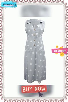 Fashion Women Sleeveless Summer Polka Dot Dress Beach Ladies V Neck Casual Midi Shirt Beach Sundress Beach Sundress, Dress Beach, Blue Khakis, 2019 Fashion, Color Pick, Lady V, Beach Dresses, Polka Dot Dress, Dot Dress