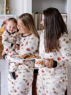 Adult Women's Pajama Set, Milk & Cookies Women's Henley, Family Holiday Photos, Burts Bees Baby, Baby Sleepers, Cotton Pajamas, Milk Cookies, Watercolor Prints, Henley Tee, Matching Family Pajamas