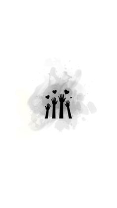 two hands reaching up to each other with hearts above them on a white and black background