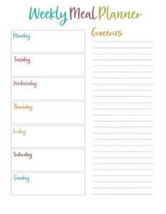 a printable meal planner with the words'weekly meal planner'in rainbow colors