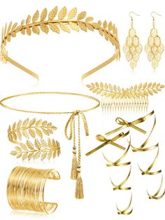 PRICES MAY VARY. Charming Styles: the Greek jewelry for women is featured with laurel leaves shape, beautiful and stunning, easy to match well with Greek style clothing; The gold waist belt and leg wraps can match your robe and shoes, to show your elegance and beauty at parties Dazzling for Various Parties: the Greek dress accessories for women are applicable for your weddings, Halloween parties, birthdays, cosplay, stage shows, raves, dance parties, bachelorette parties and more, to create a ch Golden Vine Crown, Myrtle Leaf Crown, Greek Costume Jewelry, Greek Goddess Dress Inspired, White And Gold Warrior Dress, Gold Sun And Moon Dress, Gold Laurel Headband, Bridesmaid Leaf Crown, Godess Costume Accessories