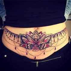 a woman's stomach with a tattoo on it