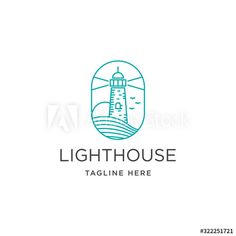 the lighthouse logo is shown in blue and green colors, with an oval frame around it