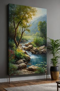 a painting on the wall of a living room