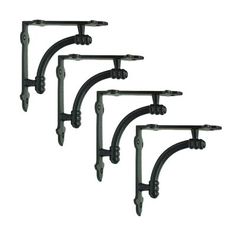 four black iron shelf brackets on white background