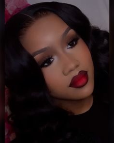 Red Lips And Smokey Eye, Brown Eyeshadow With Red Lips, Birthday Makeup With Red Lips, Red Lip Matte, Red Sweet 16 Makeup, Natural Beat Red Lip, Makeup Ideas For Birthday Girl Black, 16 Birthday Makeup Natural, 21st Makeup Looks