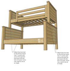 the bunk bed frame is made out of wood and has measurements for it to be built into