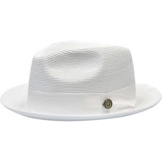 Panama Hat With Upf 50+ And Flat Brim, Flat Brim Panama Hat With Upf 50+, White Fitted Panama Hat With Curved Brim, Solid Color Straw Panama Hat With Curved Brim, Classic White Fedora For Spring, White Fitted Brimmed Panama Hat, White Fitted Fedora With Brim, Casual White Straw Hat Bands, Casual White Boater Hat With Flat Brim