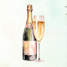 Champagne Watercolor Clipart Champagne Watercolor, Printable Illustrations, Wedding Invite, Watercolor Floral, Watercolor Clipart, Floral Watercolor, Creative Fabrica, Pocket Watch, Linux