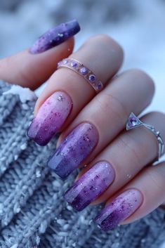 Purple Sparkly Nails, Amethyst Nails, Purple Nail Art Designs, New Year Nails, Neon Yellow Nails, Uñas Ideas, Trendy Nail Designs, Summer Nail Ideas, Pastel Nails Designs