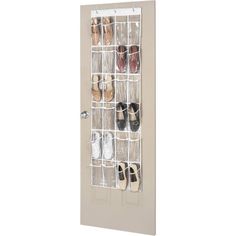 an over the door shoe rack with several pairs of shoes hanging on it's sides