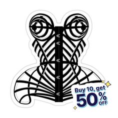 a black and white sticker with the words buy 10 get 50 % off on it