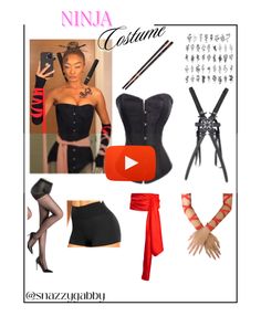 an advertisement for a corset with various accessories