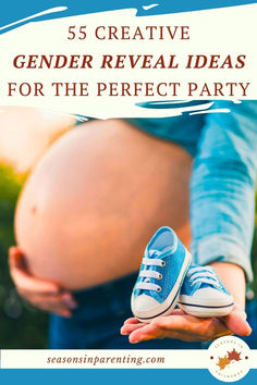 a pregnant woman's belly and shoes with the text 5 creative gender reveal ideas for the perfect party