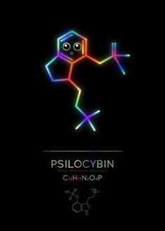 the poster for psilocybin ch - hydrop is shown in neon colors