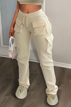 Plain Pocket Beige Sweatpants | Sweatpants | Blush Mark Beige Sweatpants, Cargo Pants Outfits, Cute Sweatpants, 2piece Outfits, Women Cargo Pants, Iranian Women Fashion