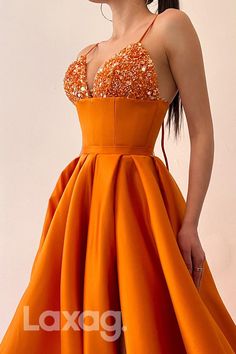 dress-21711 – Laxag Embellished Spaghetti Strap Dresses For Banquets, Evening Dress With Beaded Spaghetti Straps, Orange Spaghetti Straps Evening Dress, Elegant Sleeveless Orange Evening Dress, Elegant Orange Sleeveless Evening Dress, Elegant Orange Sequin Dress, Gala Dresses With Beaded Spaghetti Straps, Modern Prom Dresses, Orange Evening Dresses