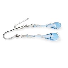 blue glass drop earrings with silver hooks