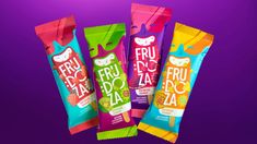 three fruit and nut bar flavors on a purple background