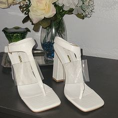 Beautiful White And Clear Hills Size 9 White Square Toe Heels With 4-inch Heel, Fashion Nova Shoes, Clear Heels, Shoes Women Heels, Fashion Nova, Shoes Heels, Color White, Women's Fashion, Women Shoes