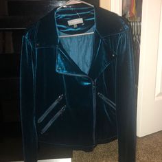 Pretty Blue Jacket Never Worn Casual Blue Long Sleeve Biker Jacket, Blue Long Sleeve Biker Jacket For Work, Chic Blue Biker Jacket With Long Sleeves, Chic Blue Long Sleeve Biker Jacket, Womens Leather Biker Jacket, Moto Biker Jacket, Womens Tweed, Womens Biker Jacket, New Jacket