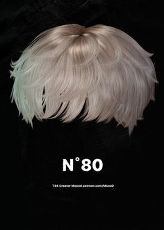 the back of a wig with white hair and bangs on it's head, in front of a black background