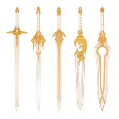 five different types of swords with gold trimmings