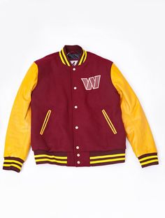 Handmade Washington Commanders American Football Letterman Jacket Product Specifications: Now Available in Both Men and Women Sizes Material: Wool Fabric Inner: Viscose Lining Front: Snap-Tab Button Closure Sleeves: Premium Quality Yellow Leather Sleeves Collar: Rib-Knitted Collar Color: Maroon Pockets: Two at Front and Two Inside Sleeves: Full-length Sleeves Cuffs: Rib-Kitted Cuffs SIZE: To get the best fitting, you can get help from the size chart which allow yo to choose for the best size. Yo Varsity Outerwear With Button Closure For Work, Fall Varsity Outerwear With Snap Buttons, Fall College Outerwear With Buttons, College Fall Outerwear With Buttons, Fall Varsity Jacket With Snap Buttons, Fall Varsity Jacket With Buttons For College, Varsity Outerwear With Buttons For College, Varsity Style Buttoned Outerwear For College, Varsity Style Outerwear With Buttons For College