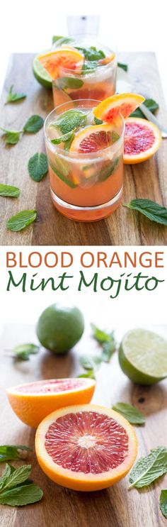 blood orange mint mojitos with limes on the side