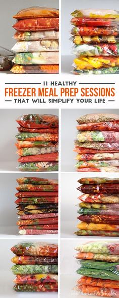 the freezer meal prep session is full of food