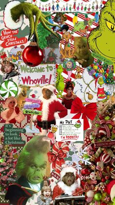 the grinch collage has many different things on it