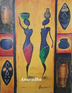 an art work depicting two women holding pots and bowls with the word anandaha on them