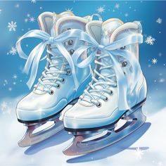 two ice skates with bows and snow flakes