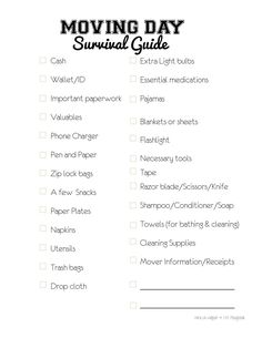 the moving day survival guide is shown in this printable checklist for people who need to