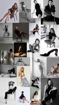 a collage of photos with women in black and white