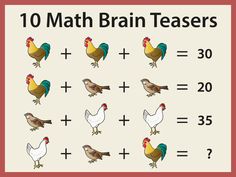 10 Math Brain Teasers | Print brain teasers for pairs to solve. Or you can show them in screen for all group. You can find the answers in page 11. | Free Printable PDF | Group Activity | Senior, Elderly | Brain Gym Brain Games For Seniors, Fitness Games, Senior Student, Brain Game, Brain Gym, Yes Or No Questions, Brain Exercise, 3d Printed Metal, Guessing Games