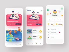 three mobile app screens showing children's reading and learning activities on the same screen