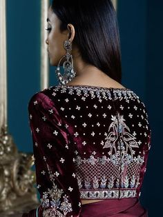 Wedding Saree Blouse, Wedding Saree Blouse Designs, Velvet Dress Designs, Blouse Back Neck Designs, Velvet Blouse, Wedding Blouse Designs