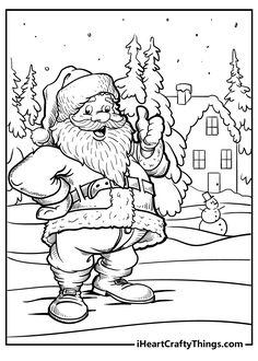 santa claus is walking in the snow with his sack and bag coloring pages for kids