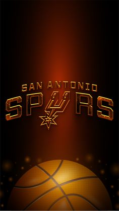 the san antonio spurs logo is shown on a dark background with gold letters and a basketball