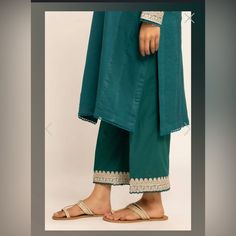 Embroidered Trouser Pants From Khaadi, New With Tags! Cotton Fabric. Has Cute Laces On Poncha Traditional Cotton Pants With Zari Work, Traditional Bottoms With Dabka Work For Eid, Eid Bottoms With Dabka Work On Straight Pants, Cotton Sets With Dupatta And Straight Pants, Spring Embroidered Ankle-length Bottoms, Green Festive Bottoms For Eid, Traditional Bottoms With Zari Work For Eid, Traditional Straight Pants With Dabka Work, Traditional Cotton Bottoms With Dupatta