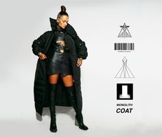 "Presenting the Monolith Coatmade out of Poly Nylon with an Avant Garde Puffer Jacket Design. It has an extendable neck to brace against the elements, two pockets on the front face and one on the inner lapel. Signature \"Monolith\" design elements adorn the back, arms and neck whilst hardware inclusions create an eye-catching industrial feela testament to meticulous design, poetic statement and functionality.  Please consult Size Chart when ordering. Follow our Instagram account @thearahant ..and Facebook https://www.facebook.com/Arahantdesigns Please sign up for my newsletter to get exclusive news on sales and offers. Go to https://www.thearahant.com and scroll down to the bottom of the page for subscription." Fitted Puffer Outerwear For Streetwear, Techwear Stretch Outerwear For Streetwear, Stretch Techwear Outerwear For Streetwear, Oversized Techwear Puffer Jacket For Fall, Trendy Oversized Nylon Outerwear, Fitted Long Techwear Coat, Luxury Black Futuristic Outerwear, Black Designer Oversized Outerwear, Luxury Gore-tex Winter Outerwear