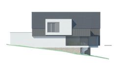 an architectural rendering of a house with two stories and a sloped area on the ground