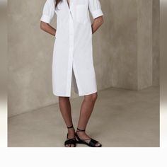 Banana Republic Women's White Button Down Dress Size Xs White Poplin Dress, White Halter Maxi Dress, Midi Sheath Dress, Poplin Dress, Banana Republic Sweater, Sweater Dress Midi, Banana Republic Factory, Career Dress, Satin Midi Dress