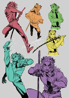 an image of anime characters in different colors