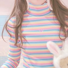 Free Shipping~|| Love Heart Embroidery High Collar Stripe Color Block T-shirt Colorful Trendy Winter Tops, Trendy Colorful Winter Tops, Multicolor Kawaii T-shirt For Spring, Rainbow Long Sleeve Top For Winter, Rainbow Crew Neck Top For Winter, Winter Rainbow Long Sleeve Top, Playful Striped Long Sleeve Top, Striped Long Sleeve Playful Top, Pastel Long Sleeve Cotton Tops